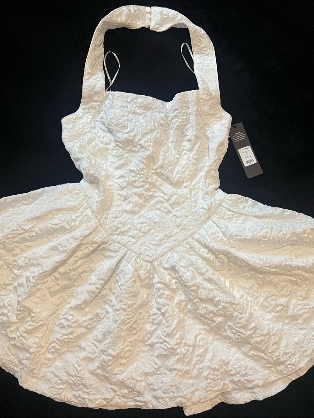 Fashion Nova White Jacquard Halter Mini Dress